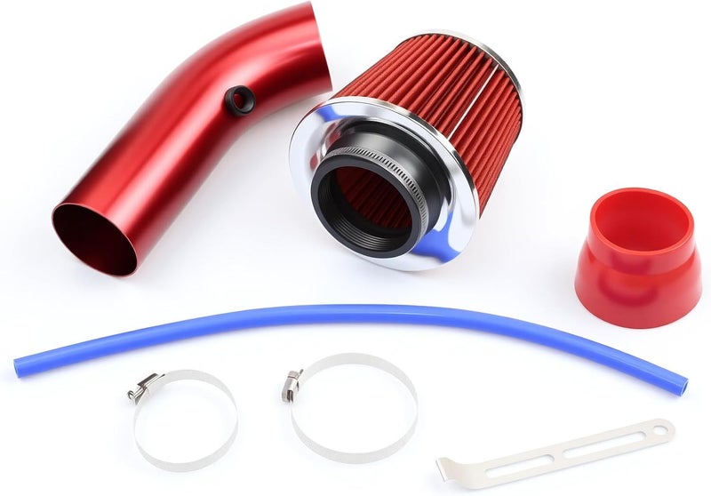 MINGABC Cold Air Intake Pipe, 76mm 3 Inch Universal Performance Car Cold Air Intake Turbo Filter Aluminum Automotive Air Filter Induction Flow Hose Pipe Kit (RED) - Image 3
